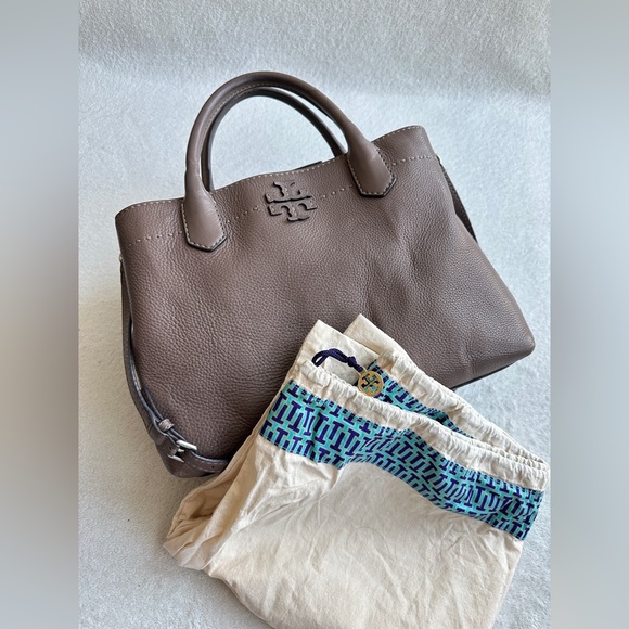 EUC Tory Burch Silver Maple Leather McGraw Triple Compartment Satchel - Picture 1 of 13
